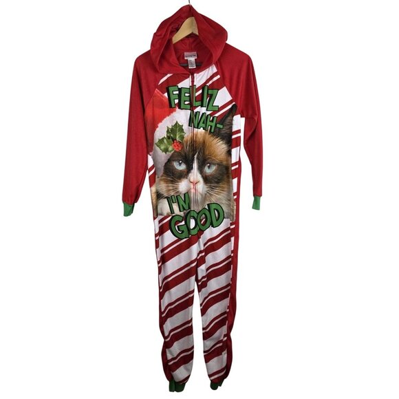 Grumpy Cat Pajama Women's Size Medium Red Ugly Christmas One Piece Sleepwear - Picture 12 of 12